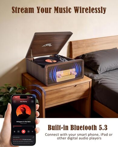 OTIC Vinyl Record Player with Built-in Speakers & Bluetooth, Retro Wood in Saudi Arabia