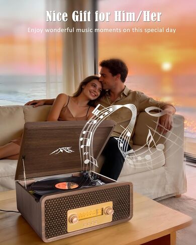 OTIC Vinyl Record Player with Built-in Speakers & Bluetooth, Retro Wood in Saudi Arabia