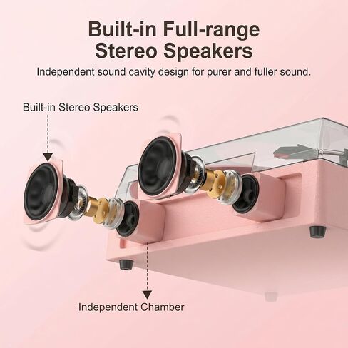 Vinyl Record Player Vintage 3-Speed Wireless Bluetooth Turntable with Belt-Drive, Built-in Stereo Speakers, RCA Output, AUX in, Auto Stop, Pink LP Player in Kuwait