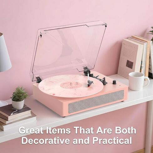 Vinyl Record Player Vintage 3-Speed Wireless Bluetooth Turntable with Belt-Drive, Built-in Stereo Speakers, RCA Output, AUX in, Auto Stop, Pink LP Player in Kuwait