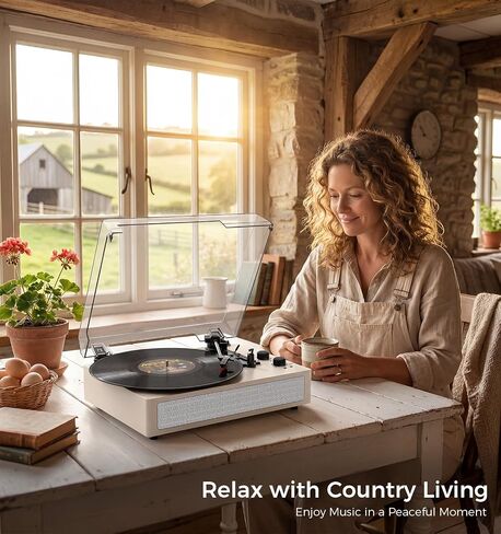 White Bluetooth Record Player, Vintage 3-Speed Turntable in Kuwait
