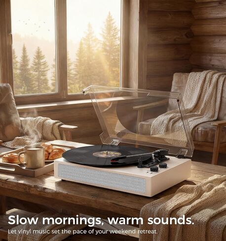 White Bluetooth Record Player, Vintage 3-Speed Turntable in Kuwait