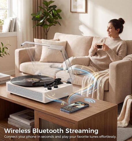 White Bluetooth Record Player, Vintage 3-Speed Turntable in Kuwait