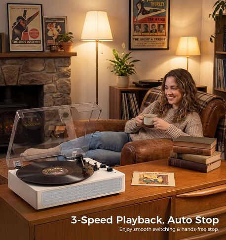 White Bluetooth Record Player, Vintage 3-Speed Turntable in Kuwait