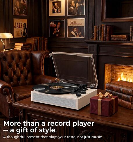 White Bluetooth Record Player, Vintage 3-Speed Turntable in Kuwait