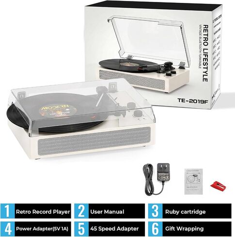 White Bluetooth Record Player, Vintage 3-Speed Turntable in Kuwait