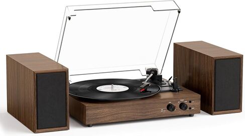 Bluetooth Vinyl Record Player with Built-in & External Speakers, Vintage 3-Speed Turntable with Dual Speakers, MP3 USB/TF Card & PC Recording, AUX Input Headphone Jack and RCA Output, Classic Walnut in Saudi Arabia