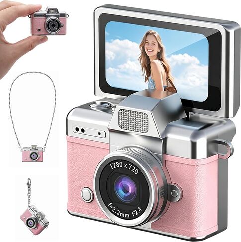 Mini Digital Camera with 32GB Card, 1080P HD Portable Keychain Camera, 20MP Selfie with Flash & 6 Filters, Tiny Pocket for Kids Teens Adults Pink in Saudi Arabia