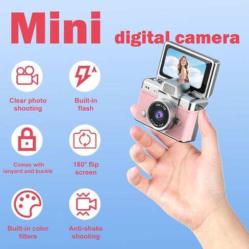 Mini Digital Camera with 32GB Card, 1080P HD Portable Keychain Camera, 20MP Selfie with Flash & 6 Filters, Tiny Pocket for Kids Teens Adults Pink in Saudi Arabia