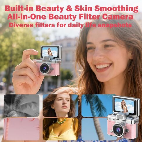 Mini Digital Camera with 32GB Card, 1080P HD Portable Keychain Camera, 20MP Selfie with Flash & 6 Filters, Tiny Pocket for Kids Teens Adults Pink in Saudi Arabia