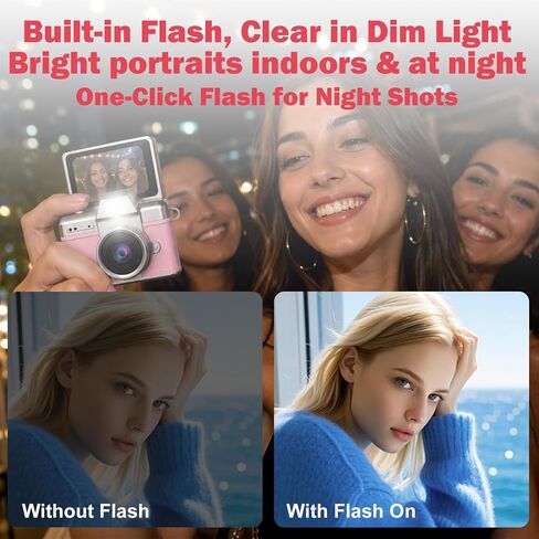 Mini Digital Camera with 32GB Card, 1080P HD Portable Keychain Camera, 20MP Selfie with Flash & 6 Filters, Tiny Pocket for Kids Teens Adults Pink in Saudi Arabia