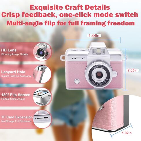 Mini Digital Camera with 32GB Card, 1080P HD Portable Keychain Camera, 20MP Selfie with Flash & 6 Filters, Tiny Pocket for Kids Teens Adults Pink in Saudi Arabia