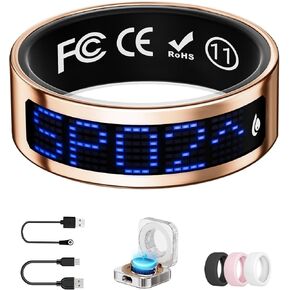 Smart Ring for Women & Men with Display, Health Ring with Heart Rate, Sleep Monitor, IP68 Waterproof Fitness Ring, Fitness Tracker Ring, No APP Fee for iPhone and Android (Rose Gold, 11#) in Kuwait