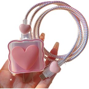 Cable Protector Charger Cover for iPhone iPad 18W/20W Charger Adapter,Kawaii Love Heart Charger Cord Protector,Soft Phone Cord Protector for iPhone iPad 18W/20W USB-C 1112 13 14 15 16 17 Pro Max-Black in Kuwait