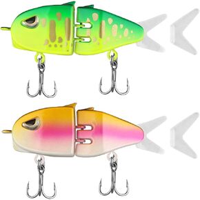 2 Pack Mini Glide Bait, Slow Sinking Multi-Jointed Swimbait for Bass Fishing, Freshwater and Saltwater Fishing Lures, Lifelike Wobbler for Predator Fish in Saudi Arabia