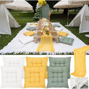 8 Pcs Fit for 6 People 91 x 71'' Extra Large Outdoor Picnic Blanket with Bright Table Runner and Floor Pillow Cushion Fit for 6 People Picnic Wedding Birthday Baby Shower Backyard Decor in Saudi Arabia
