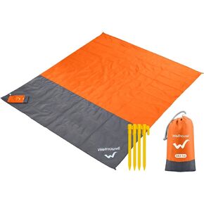 wellhouse Sandproof Beach Blanket,Camping Mat Waterproof Picnic Blankets with Floating Waterproof Phone Pouch Washable Rug for Travel Hiking Music Grass BBQ (Orange) in Saudi Arabia