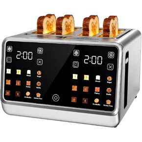 4 Slice Toaster with Dual Digital Smart TouchScreen & Independent Control Panel, Single-Slot Tech, Timer/Reheat/Defrost for Bagels, Bread, 1800W Stainless Steel, 6 Toast Types & Shade Settings in Saudi Arabia