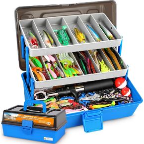 PLUSINNO Large 3 Layers Fishing Tackle Box Lures Kit with Tackle Included in Kuwait