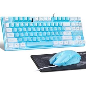 Blue Keyboard and Mouse,87 Keys TKL USB Wired LED Light Up Backlit Keyboard in Saudi Arabia