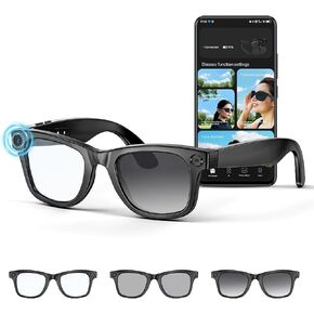 Mingtawn AI Smart Glasses 4K HD Camera, BT Call, 800W Anti-Shake Camera Glasses with Video Recording Dual Mic, Simultaneous Interpretation/GPT Identify Objects, 290mAh Photochromic Glasses（Black in Kuwait
