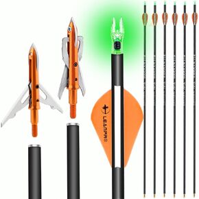 31 inch 6 Pack Hunting Carbon Arrows with 100 Grain 2 Blade Mechanical Broadheads and Lighted Nocks for Archery Compound & Recurve Bow Shaft Spine 300/350/400 Practice Arrows in Saudi Arabia