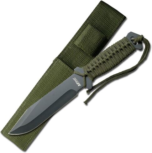 MTech USA – Fixed Blade Knife –Black Stainless Steel Blade, Green Cord Wrapped Handle, Full Tang, Includes Nylon Sheath - Hunting, Camping, Survival, Tactical, EDC – MT-528C, Small in Kuwait