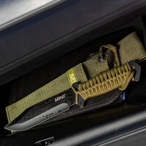 MTech USA – Fixed Blade Knife –Black Stainless Steel Blade, Green Cord Wrapped Handle, Full Tang, Includes Nylon Sheath - Hunting, Camping, Survival, Tactical, EDC – MT-528C, Small in Kuwait