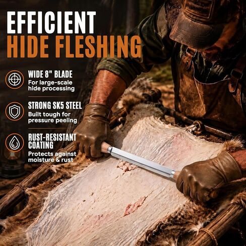 Fleshing Knife, 8" SK5 Steel Hide Scraper with Dual Handles in Saudi Arabia