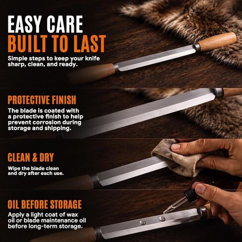 Fleshing Knife, 8" SK5 Steel Hide Scraper with Dual Handles in Saudi Arabia
