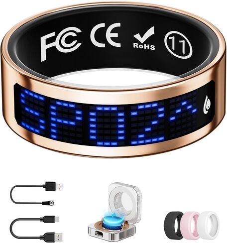 Smart Ring for Women & Men with Display, Health Ring with Heart Rate, Sleep Monitor, IP68 Waterproof Fitness Ring, Fitness Tracker Ring, No APP Fee for iPhone and Android (Rose Gold, 11#) in Kuwait