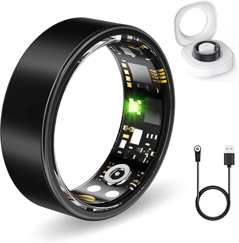 FKGZJF Smart Ring for Women Men, Fitness Ring with Heart Rate, Blood Oxygen, HRV, Stress, Sleep Tracker, Step Tracker, No Subscription Fee, lP68 Waterproof Smart Ring for iPhone & Android (Black, 8#) in Kuwait