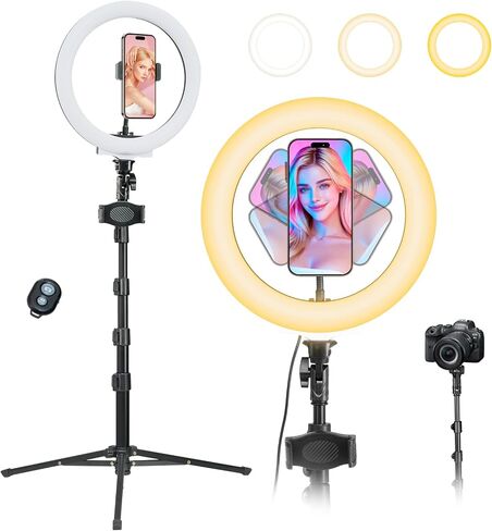 NiceFoto 10" Ring Light with 66'' Tripod Stands, 2 Phone Holder & Remote in Kuwait