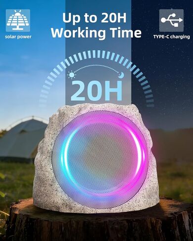Outdoor Speakers With Lights Show Bluetooth Speakers Waterproof Patio TWS Connection Outdoor Bluetooth Speakers Wireless Solar Powered and Rechargeable Rock Speakers for Patio Pool 2Packs(Stone) in Saudi Arabia