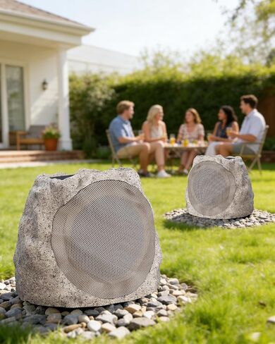 Outdoor Speakers With Lights Show Bluetooth Speakers Waterproof Patio TWS Connection Outdoor Bluetooth Speakers Wireless Solar Powered and Rechargeable Rock Speakers for Patio Pool 2Packs(Stone) in Saudi Arabia