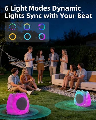 Outdoor Speakers With Lights Show Bluetooth Speakers Waterproof Patio TWS Connection Outdoor Bluetooth Speakers Wireless Solar Powered and Rechargeable Rock Speakers for Patio Pool 2Packs(Stone) in Saudi Arabia