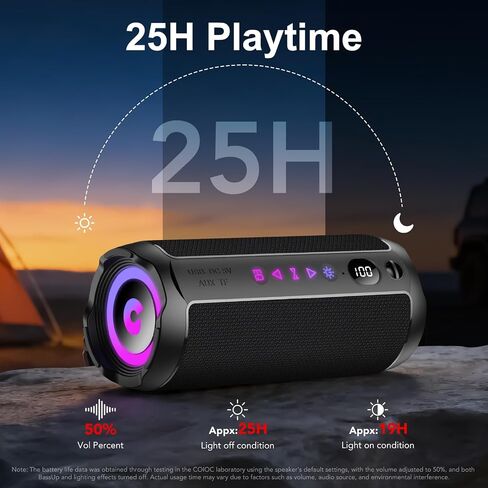 مكبر صوت بلوتوث محمول، مكبر صوت بلوتوث 5.4، مكبر صوت مزدوج مع شاشة LED، صوت جهير عميق، وقت تشغيل 25 ساعة، أضواء RGB ملونة، مقاومة للماء IPX7، اقتران TWS للاستخدام في الهواء الطلق/المنزل/الحفلة/السفر، أفكار الهدايا in Kuwait
