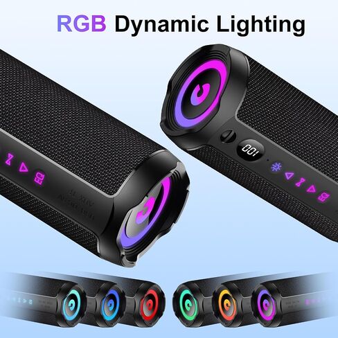مكبر صوت بلوتوث محمول، مكبر صوت بلوتوث 5.4، مكبر صوت مزدوج مع شاشة LED، صوت جهير عميق، وقت تشغيل 25 ساعة، أضواء RGB ملونة، مقاومة للماء IPX7، اقتران TWS للاستخدام في الهواء الطلق/المنزل/الحفلة/السفر، أفكار الهدايا in Kuwait