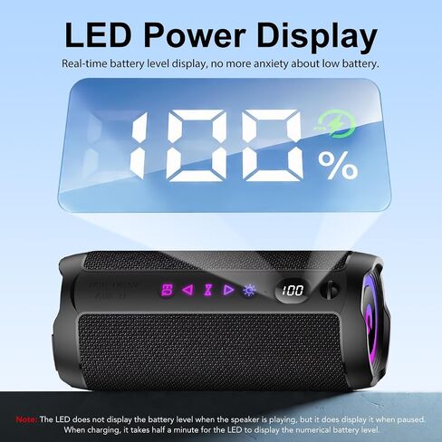 مكبر صوت بلوتوث محمول، مكبر صوت بلوتوث 5.4، مكبر صوت مزدوج مع شاشة LED، صوت جهير عميق، وقت تشغيل 25 ساعة، أضواء RGB ملونة، مقاومة للماء IPX7، اقتران TWS للاستخدام في الهواء الطلق/المنزل/الحفلة/السفر، أفكار الهدايا in Kuwait