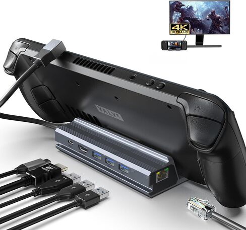Qhou Docking Station, 6 in 1 USB C Docking Station, HDMI 2.0, 4K@60Hz, Gigabit Ethernet, 3 USB A 3.0 and USB C Charging Ports, Compatible with Valve Steam Deck, Tablet in Kuwait