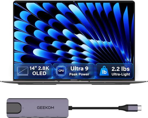 كمبيوتر محمول GEEKOM GeekBook X14 Pro، كمبيوتر محمول فائق النحافة 2.2 رطل مقاس 14 بوصة 2.8K OLED in Kuwait