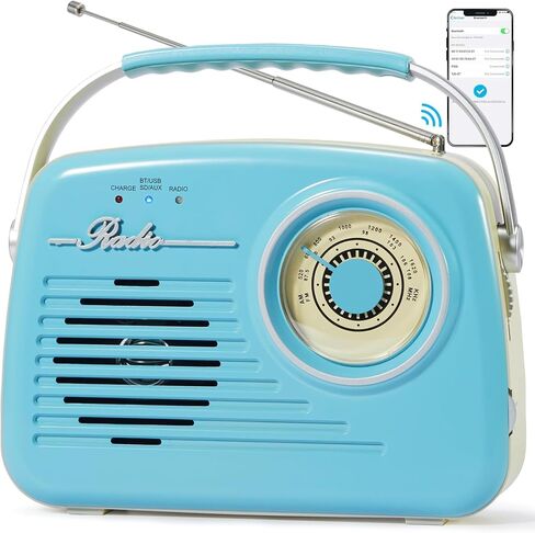 Portable AM FM Radio, Retro Radios Battery Powered & Plug-in Wall, Vintage Radio with Bluetooth, Easy to Use Large Dial for Home/Outdoor/Kitchen (Beige) in Saudi Arabia
