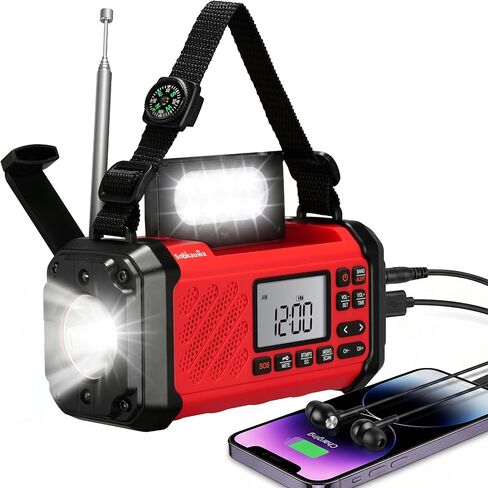 NOAA Emergency Weather Radio,10000mWh Weather Alert Radio, Hand Crank Radio with LED Flashlight,AM/FM,USB/Solar/Hand Crank Charging,SOS Alarm for Indoor/Outdoor Emergency in Saudi Arabia