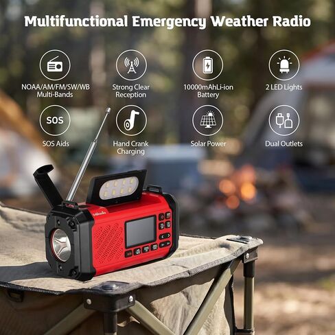 NOAA Emergency Weather Radio,10000mWh Weather Alert Radio, Hand Crank Radio with LED Flashlight,AM/FM,USB/Solar/Hand Crank Charging,SOS Alarm for Indoor/Outdoor Emergency in Saudi Arabia