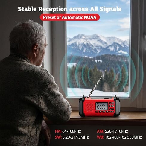 NOAA Emergency Weather Radio,10000mWh Weather Alert Radio, Hand Crank Radio with LED Flashlight,AM/FM,USB/Solar/Hand Crank Charging,SOS Alarm for Indoor/Outdoor Emergency in Saudi Arabia