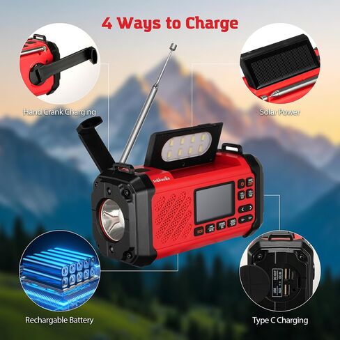 NOAA Emergency Weather Radio,10000mWh Weather Alert Radio, Hand Crank Radio with LED Flashlight,AM/FM,USB/Solar/Hand Crank Charging,SOS Alarm for Indoor/Outdoor Emergency in Saudi Arabia