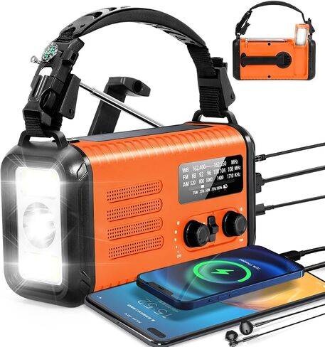 Hand Crank Emergency Radio, NOAA Weather Radio with AM/FM & Solar Radio, 20000mAh Rechargeable Battery Powered, Cell Phone Charging, 3 Modes Flashlight Reading Lamp, SOS Alarm for Emergency in Kuwait