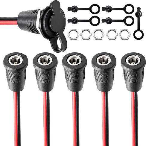 weideer 10A DC-099 DC Power Jack Cord Socket 5.5x2.1MM Threaded Female Mount Connector Adapter with 15CM 20AWG Pre-soldered Wires Waterproof Cover Cap,5PCS in Kuwait