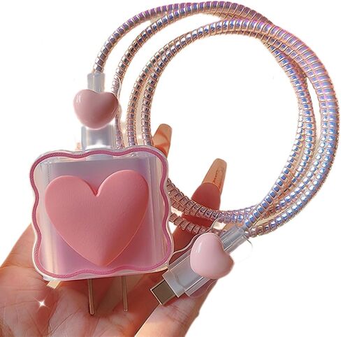 Cable Protector Charger Cover for iPhone iPad 18W/20W Charger Adapter,Kawaii Love Heart Charger Cord Protector,Soft Phone Cord Protector for iPhone iPad 18W/20W USB-C 1112 13 14 15 16 17 Pro Max-Black in Kuwait