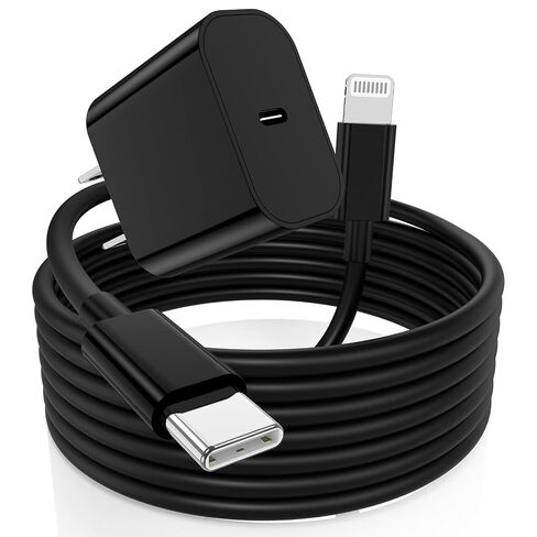شاحن iPhone سريع، قابس كتلة شاحن حائط USB C وسلك كابل شحن بطول 10 أقدام من النوع C إلى Lightning، محول صندوق مكعبات PD USBC مكعب لهاتف Apple iPhone 14 Pro Max/14 Plus/14/13/12 Mini/11/XS Max/XR/X in Kuwait